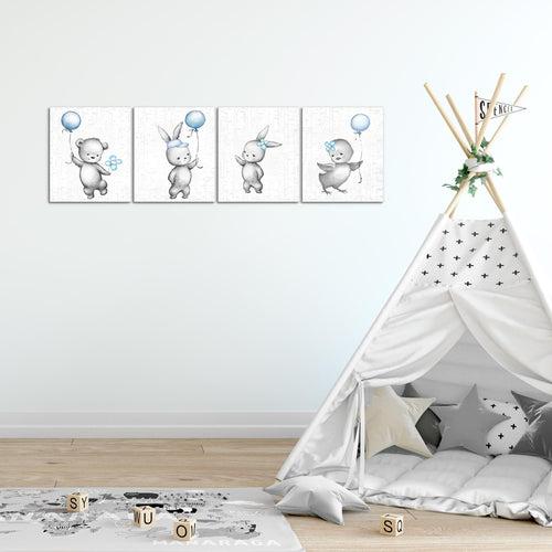 Runa Art Bilder Set 4 Teilig Kinderzimmer Tiere Wandbilder XXL Babyzimmer Spielzimmer 160 x 50 cm Weiß Bunt Modern 017846a