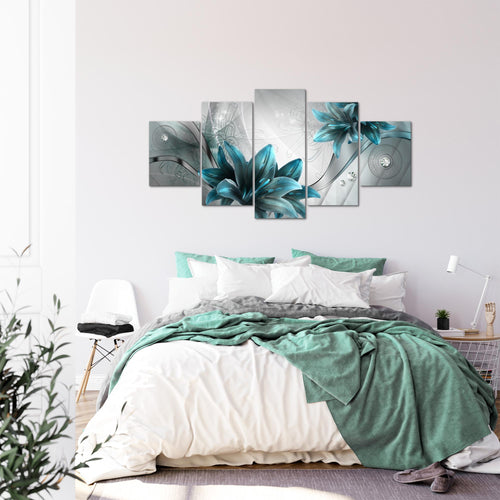 Runa Art Wandbilder Blumen Lilien 5 Teilig Bild auf Vlies Leinwand Deko Wohnzimmer Abstrakt Grau Blau 036852c