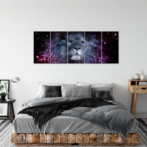 Runa Art Wandbild XXL Afrika Löwe Wohnzimmer Schlafzimmer 200 x 80 cm Schwarz Gold 5 Teilig - Made in Germany - 040755a