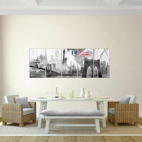 Runa Art Wandbild New York 1 Teilig 100 x 40 cm Modern Bild auf Vlies Leinwand USA Freiheitsstatue Wohnzimmer Büro Bunt 034712a