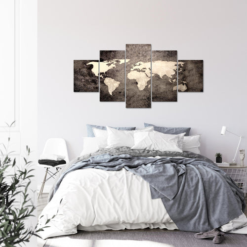 Runa Art Wandbilder Weltkarte 5 Teilig Bild auf Vlies Leinwand Deko Büro Wohnzimmer Vintage Antik Türkis 101752b