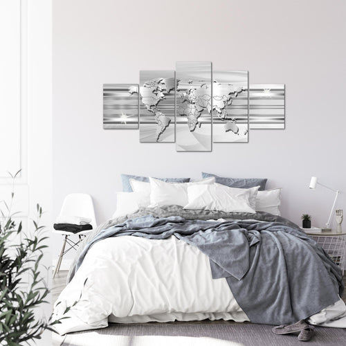 Runa Art - Bilder Weltkarte 200 x 100 cm 5 Teilig XXL Wanddekoration Design Grau 107951b
