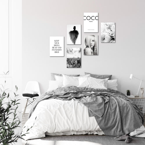 Novart Wandbilder - KEIN EXTRA RAHMEN BENÖTIGT - Wohnzimmer Mädchen Teenager - Bilder Modern Fashion Coco - Schwarz Weiss - N002165a