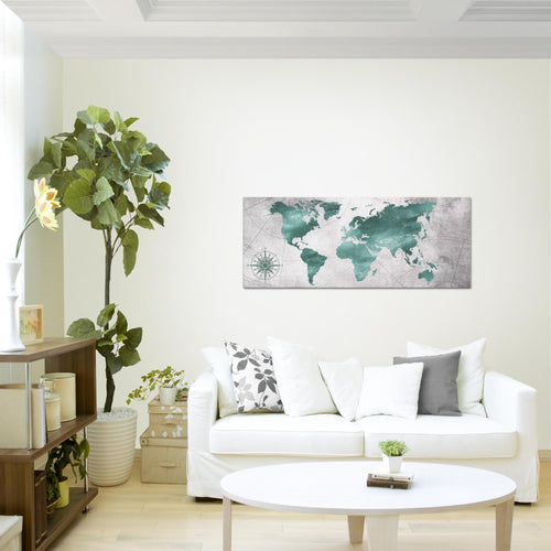 Runa Art Wandbild Weltkarte 1 Teilig 100 x 40 cm Modern Bild auf Vlies Leinwand Antik Büro Wohnzimmer Grün braun 026012a