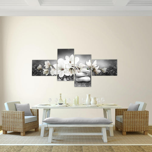 Runa Art Bild Modern Blumen Magnolien - Made in Germany - Wandbilder Abstrakt Grau Türkis 4 Teilig 035442b