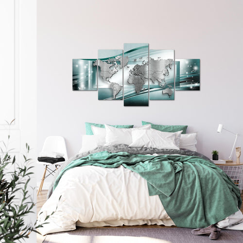 Runa Art - Bilder Weltkarte 200 x 100 cm 5 Teilig XXL Wanddekoration Design Blau 108351b