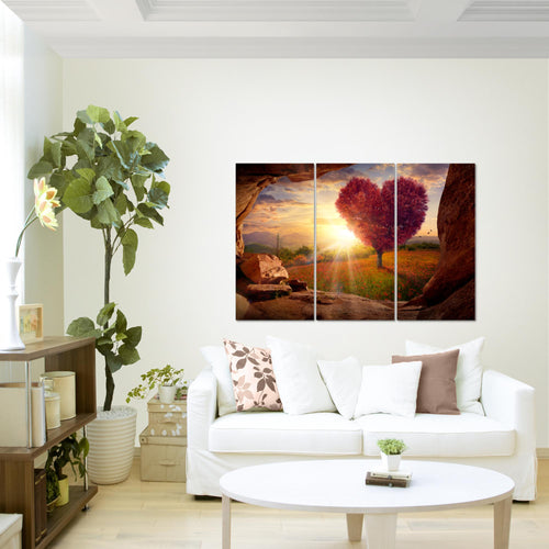 Runa Art Wandbilder Natur Gebirge Bild XXL Wohnzimmer Schlafzimmer Beige Rosa Baum Herz 120 x 80 cm 3 Teilig 607631c