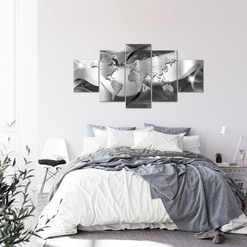 Runa Art - Bilder Weltkarte 200 x 100 cm 5 Teilig XXL Wanddekoration Design Blau 109251a