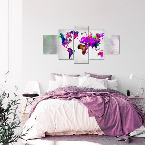 Runa Art Bild Büro Wohnzimmer Weltkarte 5 Teilig Kontinente Beton Bunt Wandbilder auf Vlies Leinwand 108853a