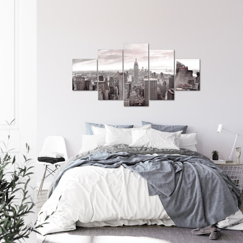 Runa Art Bild Wohnzimmer Büro New York Skyline 5 Teilig NY City Blau Beige Wandbilder auf Vlies Leinwand 010253a