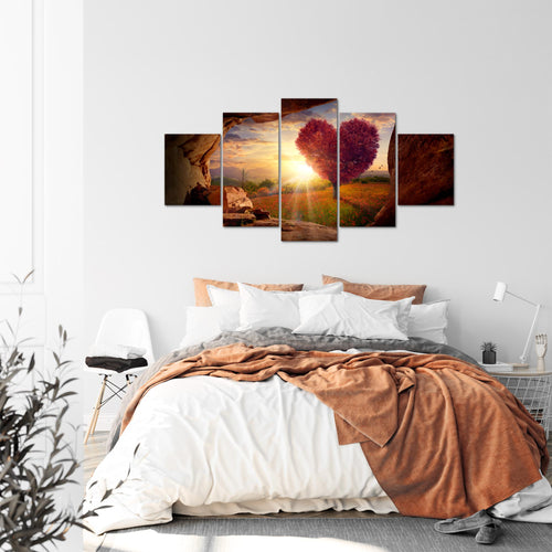 Runa Art Wandbilder Natur Gebirge 5 Teilig Bild auf Vlies Leinwand Deko Wohnzimmer Schlafzimmer Baum Herz Beige Rosa 607652c