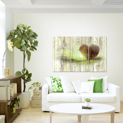 Runa Art Wandbilder Herbst Vintage Bild XXL Wohnzimmer Schlafzimmer Türkis Baum Herz 120 x 80 cm 3 Teilig 606531b