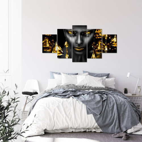 Runa Art Bild Wohnzimmer Schlafzimmer Frau Gesicht Lippen 5 Teilig Kosmetik Fashion Schwarz Gold Wandbilder auf Vlies Leinwand 042153c