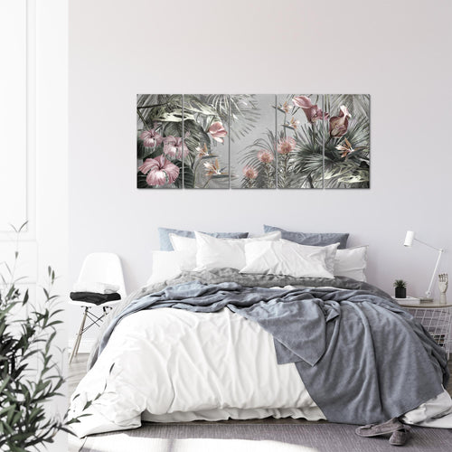 Runa Art Wandbild XXL Blumen Wohnzimmer Schlafzimmer 200 x 80 cm Grün 5 Teilig - Made in Germany - 043355b