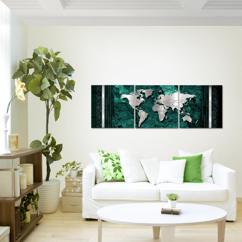Runa Art - Bilder Weltkarte 120 x 40 cm 3 Teilig Wandbild auf Vlies Leinwand Blau Mehrteilig Modern 107333b