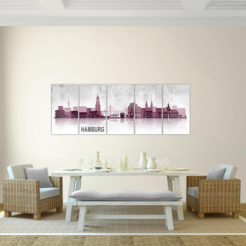 Runa Art Wandbild Hamburg 1 Teilig 100 x 40 cm Modern Bild auf Vlies Leinwand Abstrakt Wohnzimmer Schlafzimmer Türkis Grau 035912b