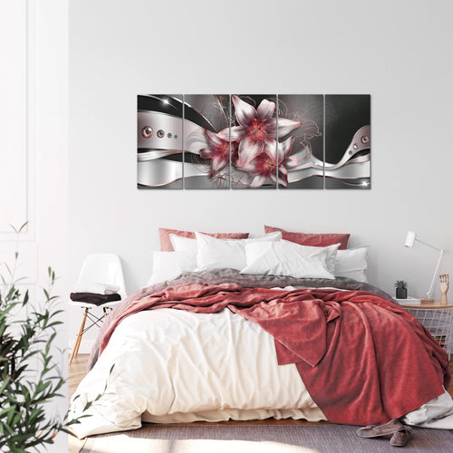 Runa Art Wandbild Blumen Lilien 1 Teilig 100 x 40 cm Modern Bild auf Vlies Leinwand Abstrakt Wohnzimmer Schwarz Rot 039612c