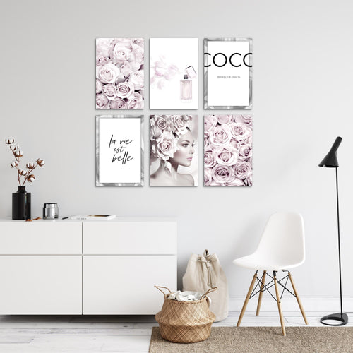 Novart Wandbilder Set Coco Fashion - KOMPLETT AUFHÄNGFERTIG - Made in Germany - Moderne Bilder  Wohnzimmer Mädchen Teenager - N000764a
