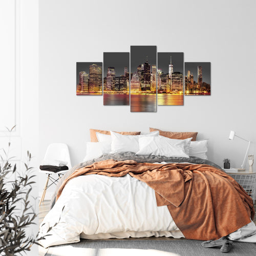 Runa Art - Bilder New York City 200 x 100 cm 5 Teilig XXL Wanddekoration Design Lila Bunt 010051c