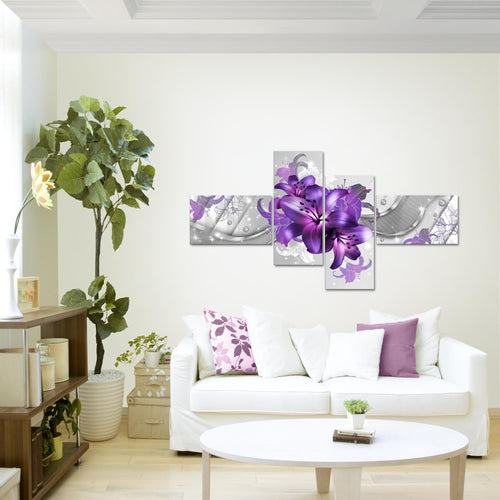 Runa Art Wandbilder Set XXL Blumen LilienWohnzimmer Schlafzimmer Violett Lila 4 Teilig - Made in Germany - 017345c