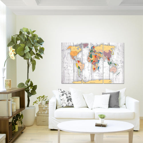 Runa Art Wandbilder Weltkarte Holz Bild XXL Büro Wohnzimmer Biege Kontinente 120 x 80 cm 3 Teilig 108731a