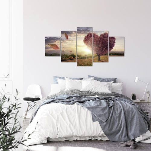 Runa Art Wandbilder Herbst Baum Herz 5 Teilig Bild auf Vlies Leinwand Deko Wohnzimmer Schlafzimmer Panorama Beige Braun 605852c