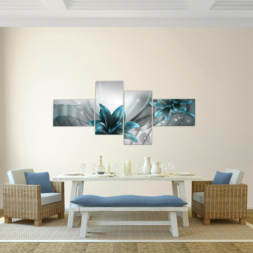 Runa Art Bild Modern Blumen Lilien - Made in Germany - Wandbilder Abstrakt Grau Blau 4 Teilig 036842c