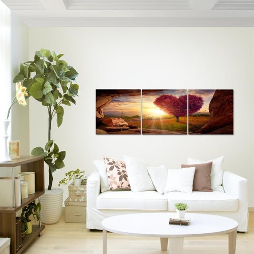 Runa Art Bilder Natur Gebirge 3 Teilig Bild auf Vlies Leinwand Deko Wohnzimmer Schlafzimmer 90 x 30 cm Baum Herz Beige Rosa 607634c