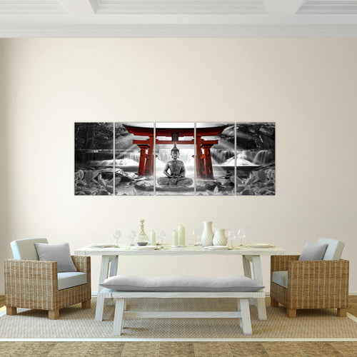 Runa Art Wandbild XXL Feng Shui Buddha Wohnzimmer Schlafzimmer 200 x 80 cm Grün Braun 5 Teilig - Made in Germany - 036455a