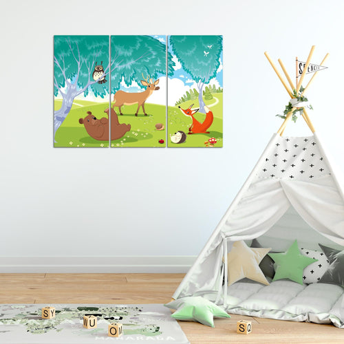 Runa Art Wandbilder Tiere Dschungel Bild XXL Spielzimmer Baby Bunt Kinderzimmer 120 x 80 cm 3 Teilig 001831b