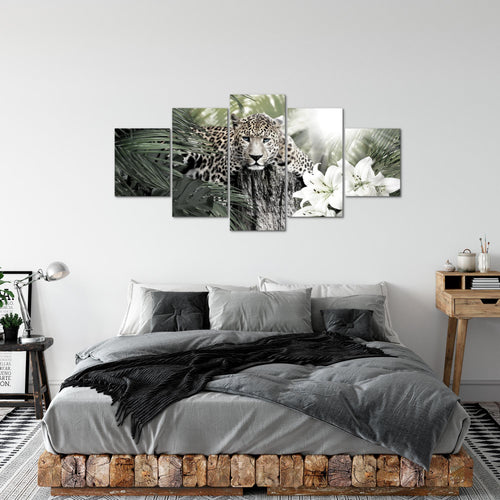 Runa Art Bild Wohnzimmer Schlafzimmer Afrika Leopard 5 Teilig Natur Savanne Grün Wandbilder auf Vlies Leinwand 006753a