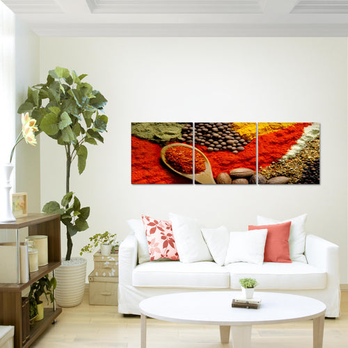 Runa Art Bilder Küche Gewürze 3 Teilig Bild auf Vlies Leinwand Deko Esszimmer Küchenbilder 90 x 30 cm Esszimmer Rot 500434a