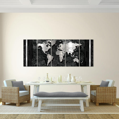 Runa Art Wandbild XXL Weltkarte Büro Wohnzimmer 200 x 80 cm Blau 5 Teilig - Made in Germany - 107355b