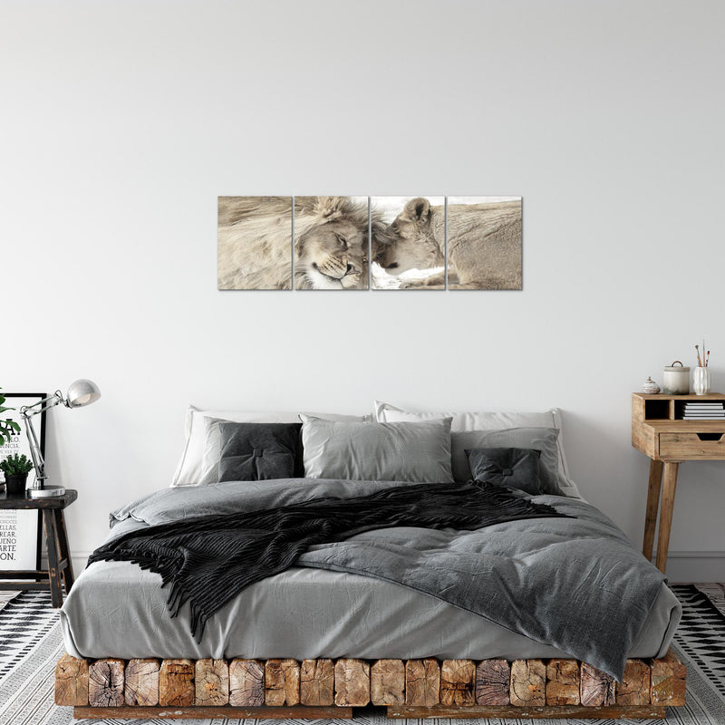 Runa Art Bilder Set 4 Teilig Löwen Liebe Wandbilder XXL Wohnzimmer Schlafzimmer 160 x 50 cm Beige Modern 002146b