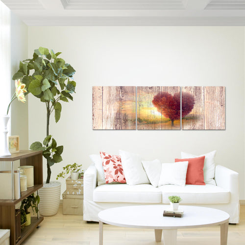 Runa Art Bilder Herbst Vintage 3 Teilig Bild auf Vlies Leinwand Deko Wohnzimmer Schlafzimmer 90 x 30 cm Baum Herz Türkis 606534b