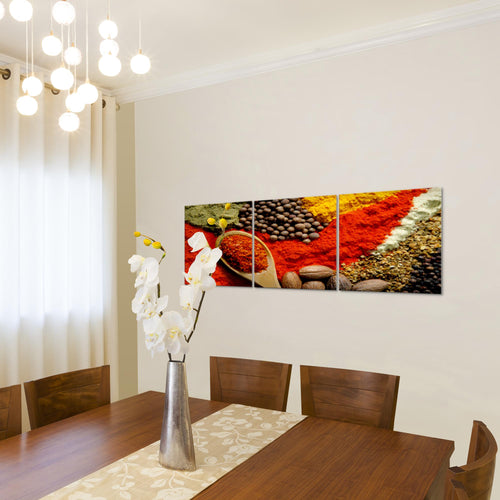 Runa Art Bilder Küche Gewürze 3 Teilig Bild auf Vlies Leinwand Deko Esszimmer Küchenbilder 90 x 30 cm Esszimmer Rot 500434a