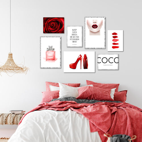Novart Wandbilder Fashion - KOMPLETT AUFHÄNGFERTIG - Beauty Wohnzimmer Mädchen Teenager - 7 Moderne Mood-Bilder - N018971a