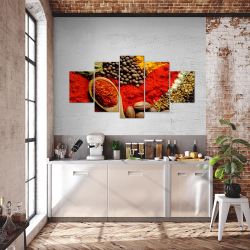 Runa Art Wandbilder Küche Gewürze 5 Teilig Bild auf Vlies Leinwand Deko Esszimmer Küchenbilder Esszimmer Rot 500452a