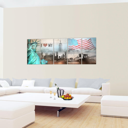 Runa Art Wandbild XXL New York City Wohnzimmer Büro 200 x 80 cm Grau Türkis 5 Teilig - Made in Germany - 034255a