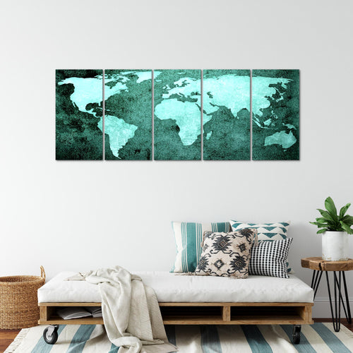 Runa Art Bild Weltkarte Wandbilder auf Vlies Leinwand 5 Teilig Wanddekoration Büro Wohnzimmer 101756c