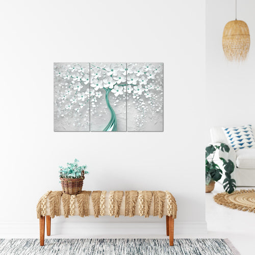 Runa Art Wandbilder Blumen Bild XXL Wohnzimmer Schlafzimmer Weiss Gold Abstrakt Baum 120 x 80 cm 3 Teilig 039731a