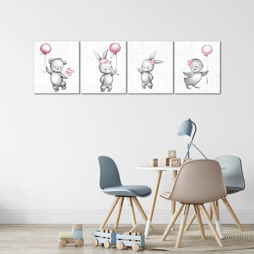 Runa Art Bilder Set 4 Teilig Kinderzimmer Tiere Wandbilder XXL Babyzimmer Spielzimmer 160 x 50 cm Weiß Bunt Modern 017846a