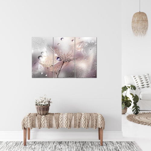 Runa Art Wandbilder Blumen Pusteblumen Bild XXL Wohnzimmer Schlafzimmer Schwarz Weiss Morgentau 120 x 80 cm 3 Teilig 043131c