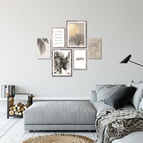 Novart Wandbilder Set Löwen Liebe Natur - KEIN EXTRA RAHMEN BENÖTIGT -  Modern Deko  - Wohnzimmer Schlafzimmer N018563b