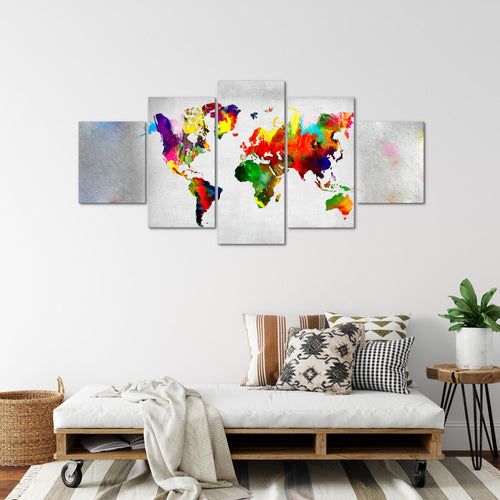 Runa Art - Bilder Weltkarte 200 x 100 cm 5 Teilig XXL Wanddekoration Design Bunt 108851c