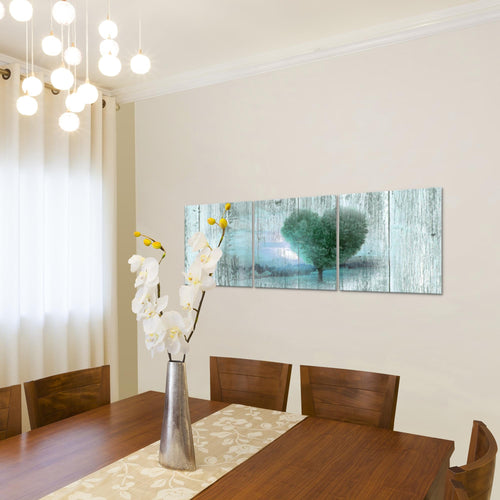 Runa Art Bilder Herbst Vintage 3 Teilig Bild auf Vlies Leinwand Deko Wohnzimmer Schlafzimmer 90 x 30 cm Baum Herz Türkis 606534b