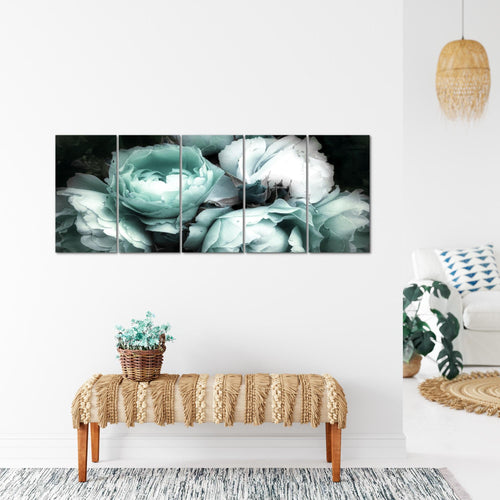 Runa Art Wandbild XXL Blumen Rosen Wohnzimmer Schlafzimmer 200 x 80 cm Schwarz Bunt 5 Teilig - Made in Germany - 039155a