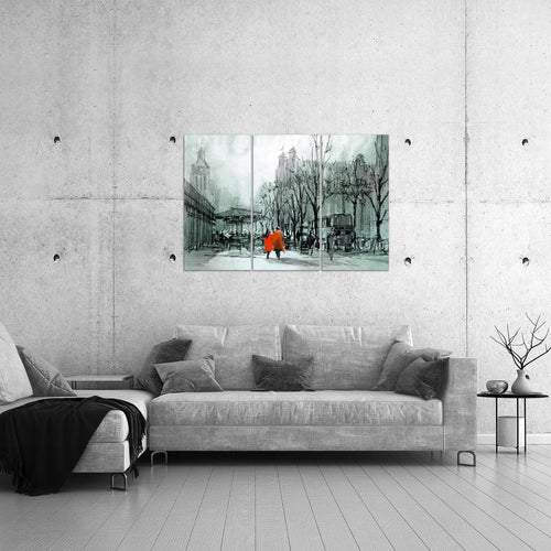 Runa Art Wandbilder London Bild XXL Wohnzimmer Schlafzimmer Grau Stadt Abstrakt 120 x 80 cm 3 Teilig 009731c