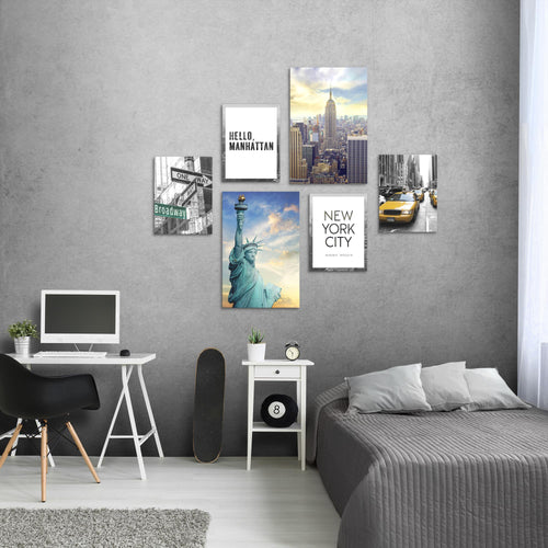 Novart Wandbilder Set New York NY USA - KEIN EXTRA RAHMEN BENÖTIGT -  Modern Deko  - Wohnzimmer Mädchen Teenager N001163a