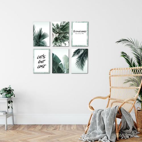 Novart Wandbilder Set Palmen - KOMPLETT AUFHÄNGFERTIG - Made in Germany - Moderne Bilder  Wohnzimmer Schlafzimmer - N014764a